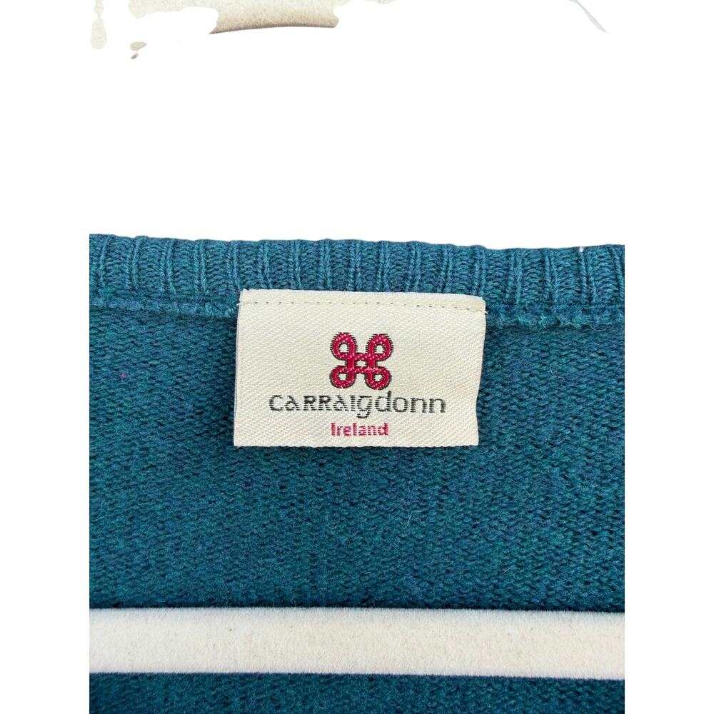 Carraig Donn Pure New Wool V-Neck Sweater Teal Size XL - Picture 2 of 7